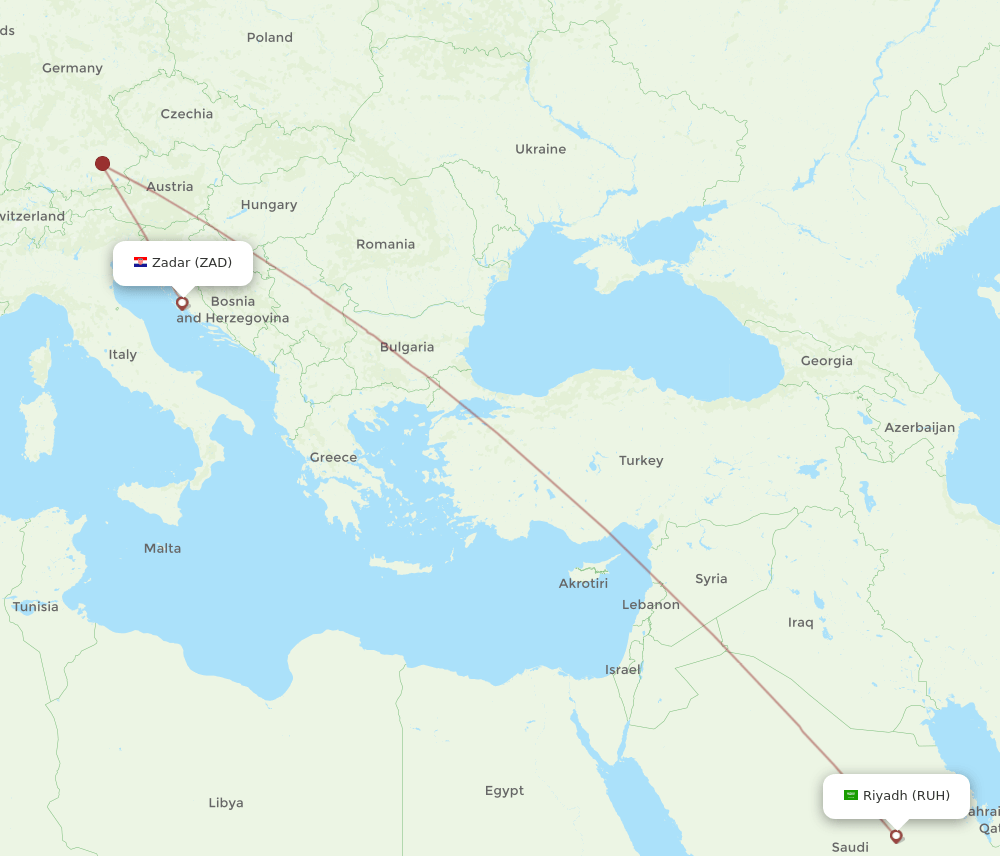 RUH to ZAD flights and routes map