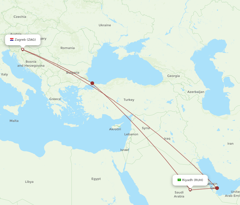 RUH-ZAG flight routes