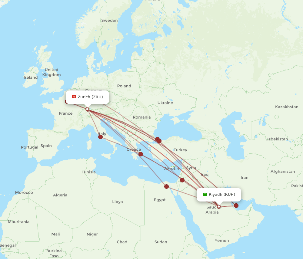 RUH-ZRH flight routes
