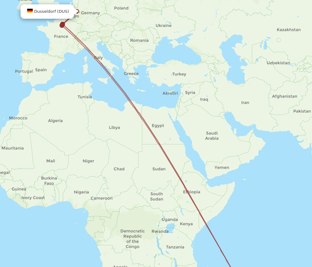 RUN to DUS flights and routes map