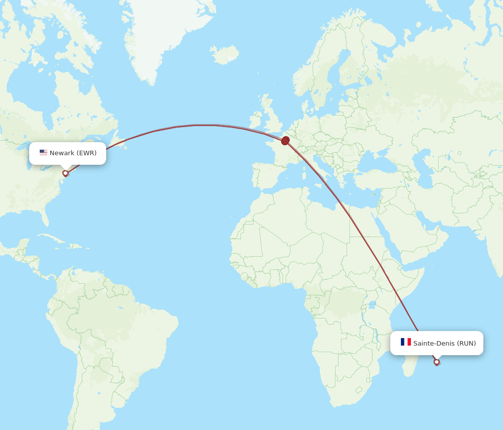 RUN-EWR flight routes