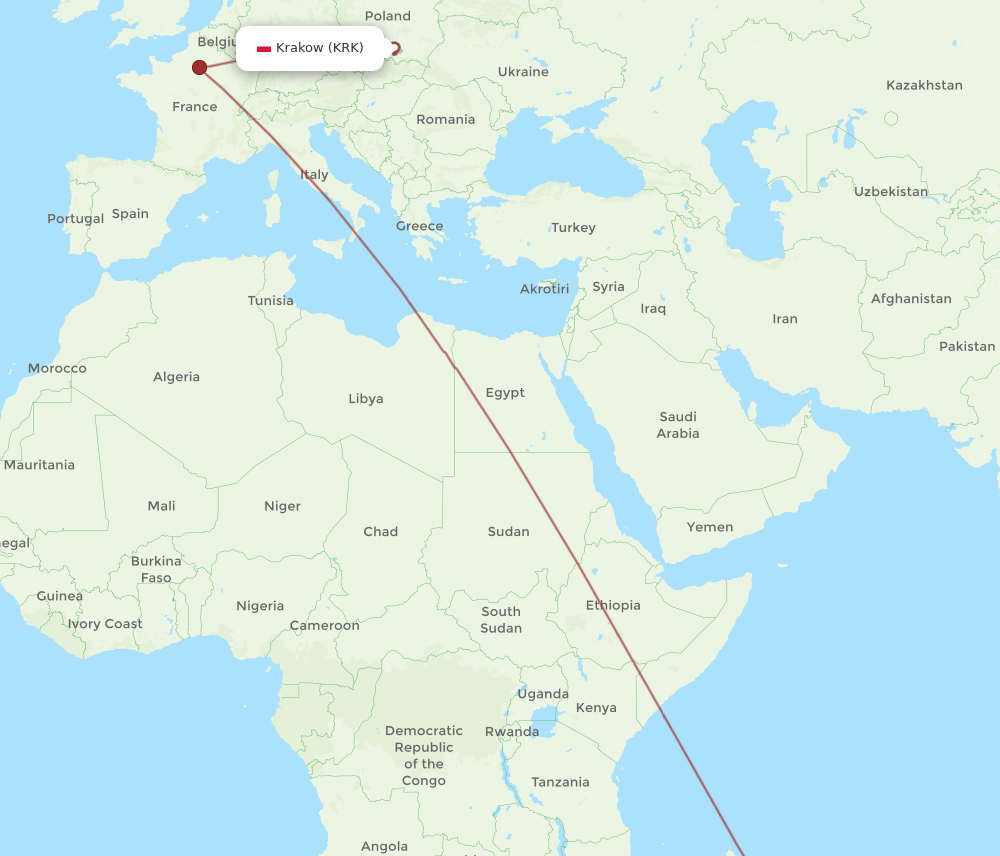 RUN to KRK flights and routes map