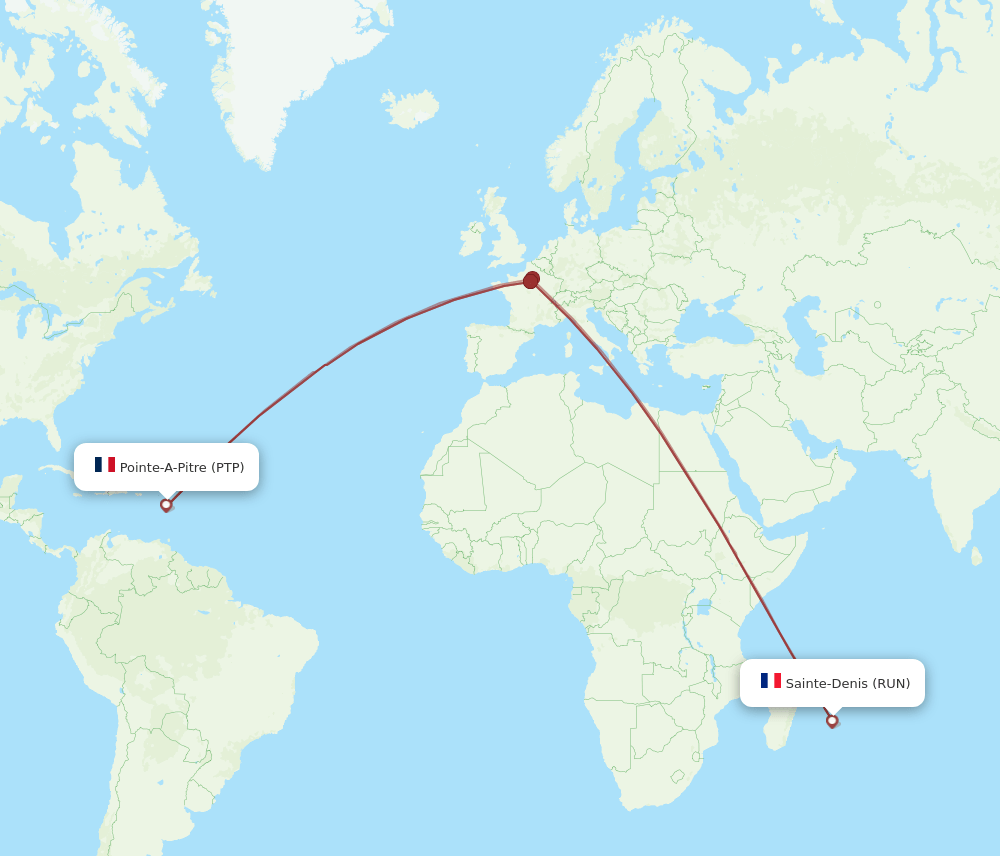 RUN to PTP flights and routes map