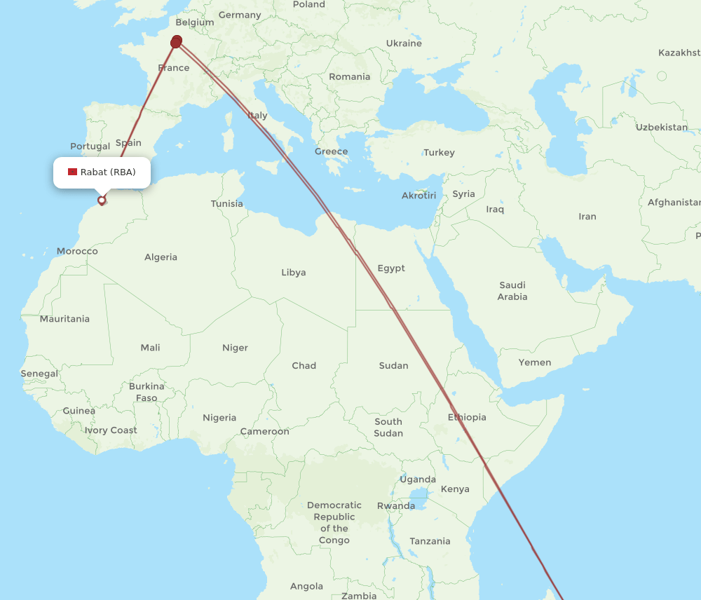 RUN-RBA flight routes