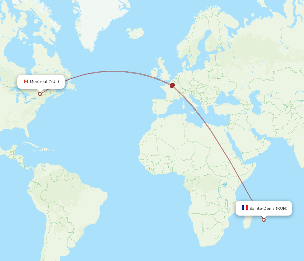 RUN to YUL flights and routes map