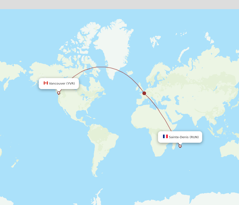RUN to YVR flights and routes map