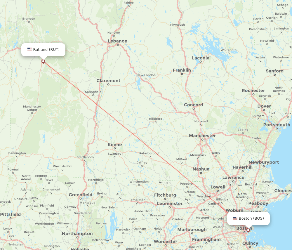 Rutland - Boston route map and flight paths