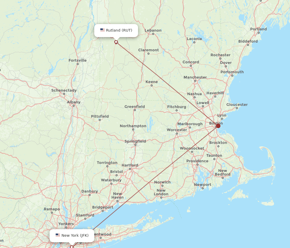 RUT-JFK flight routes