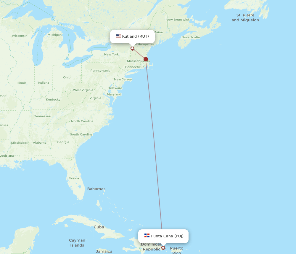 RUT-PUJ flight routes