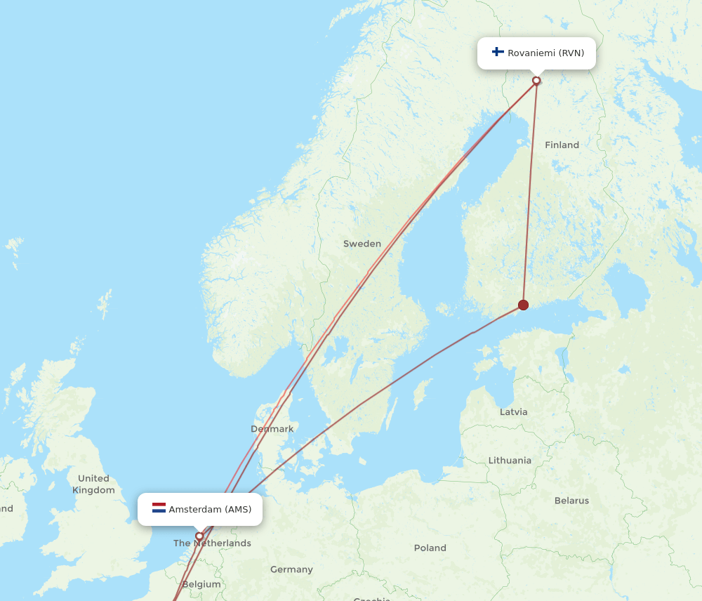 RVN-AMS flight routes