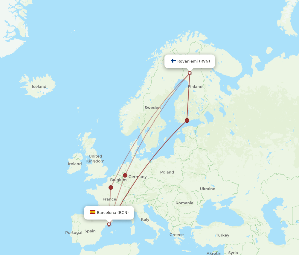 RVN to BCN flights and routes map