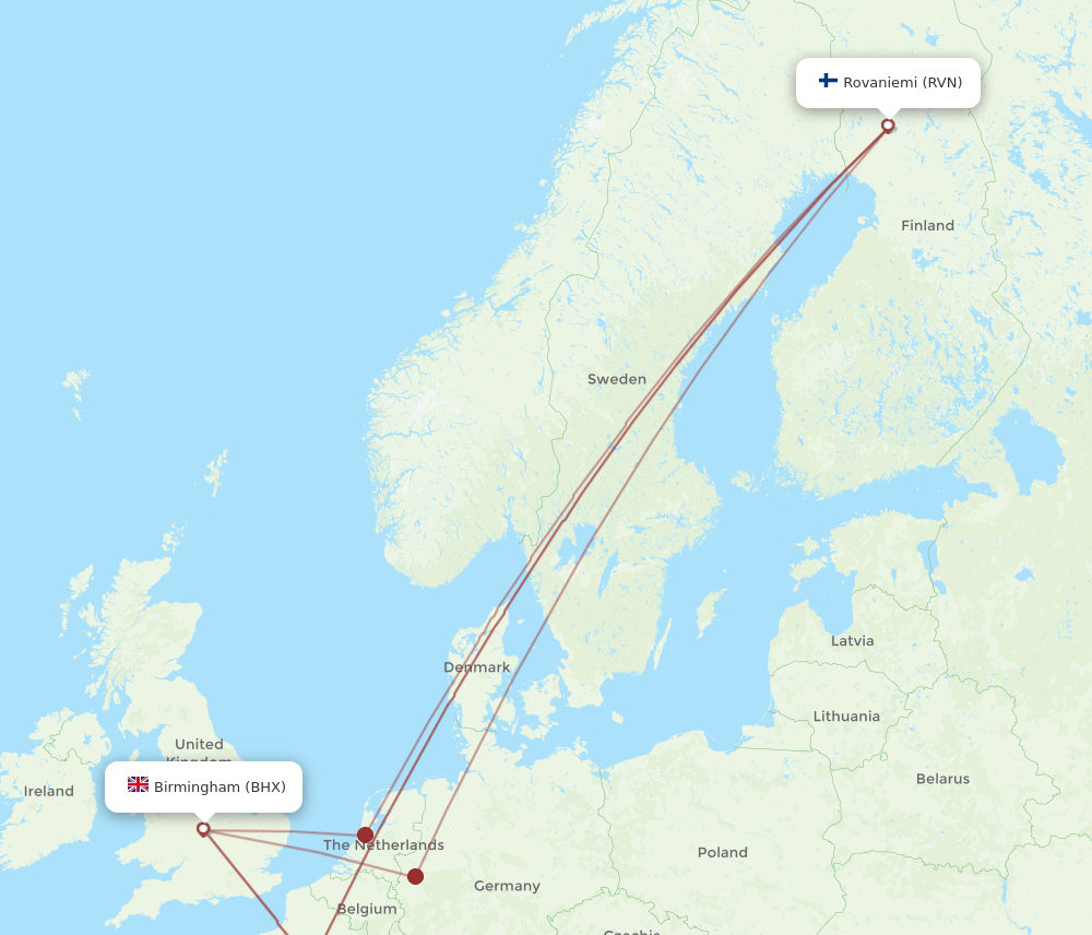 RVN-BHX flight routes