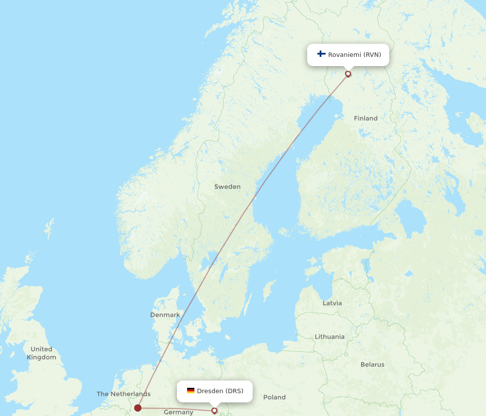 Dresden - Rovaniemi route map and flight paths