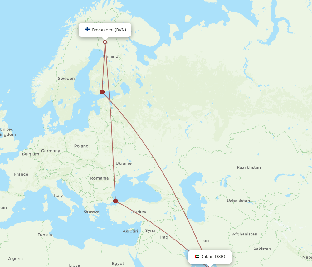 RVN-DXB flight routes
