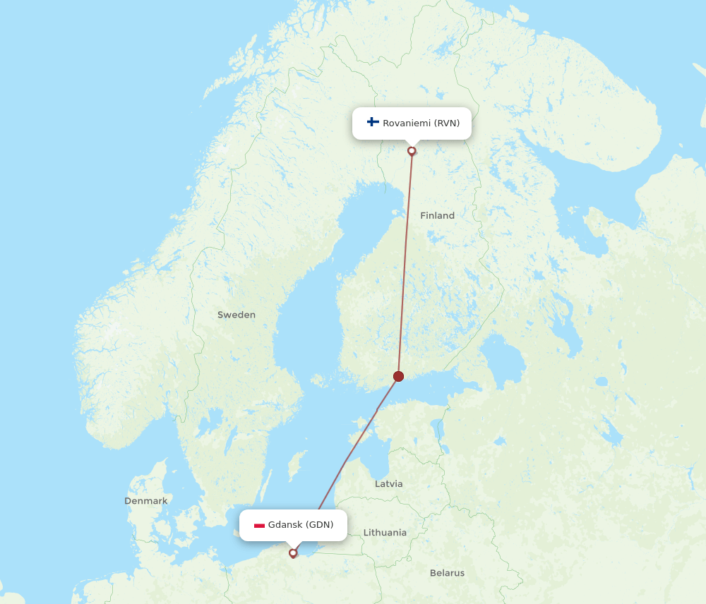 Gdansk - Rovaniemi route map and flight paths