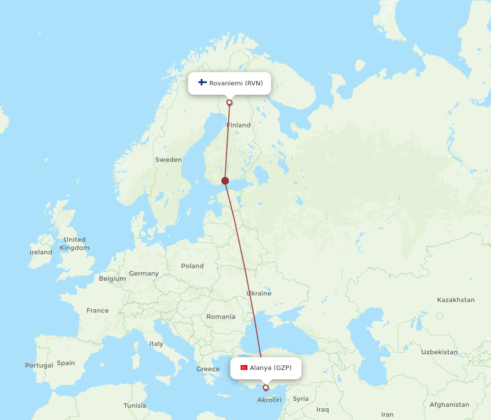 RVN to GZP flights and routes map