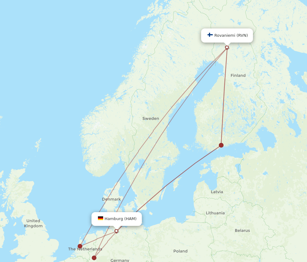 RVN to HAM flights and routes map