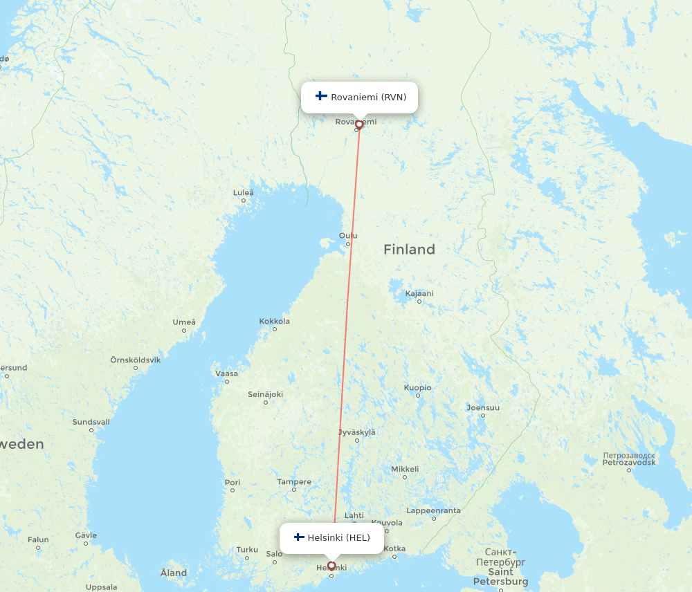 Rovaniemi - Helsinki route map and flight paths