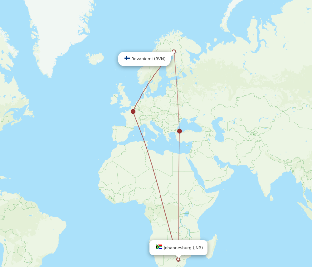 RVN-JNB flight routes