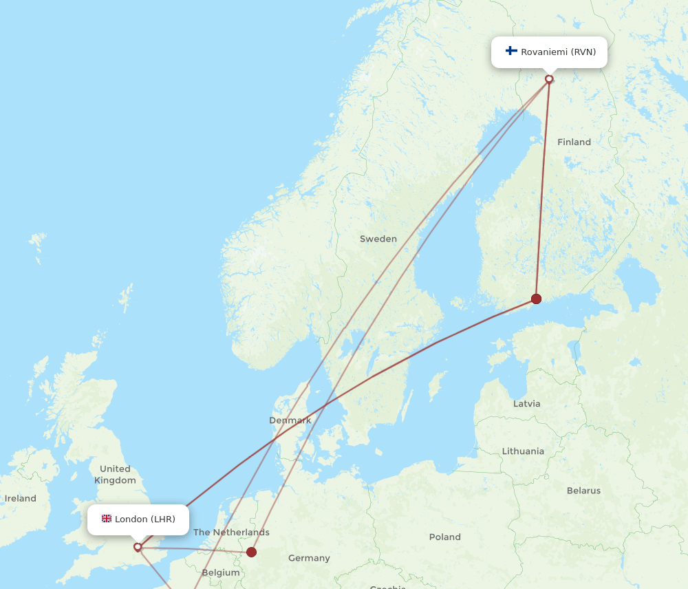 RVN-LHR flight routes