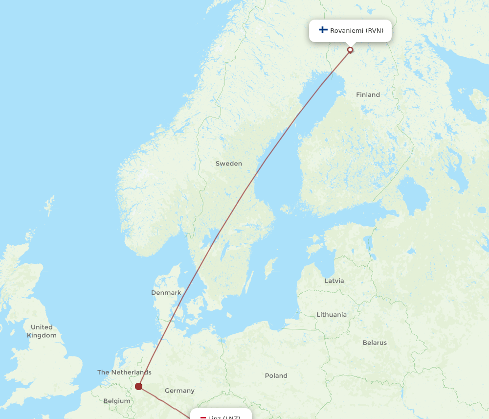 Linz - Rovaniemi route map and flight paths