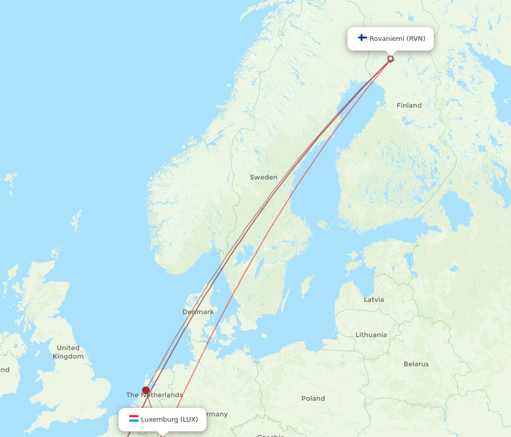 RVN-LUX flight routes