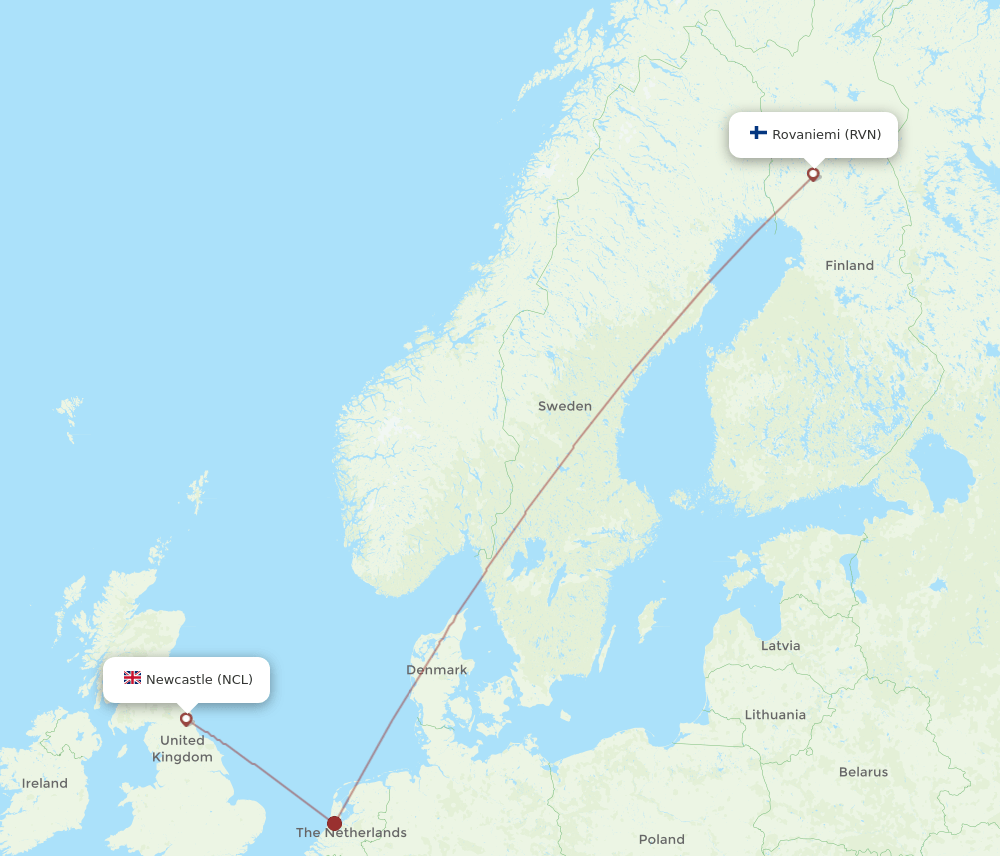RVN-NCL flight routes