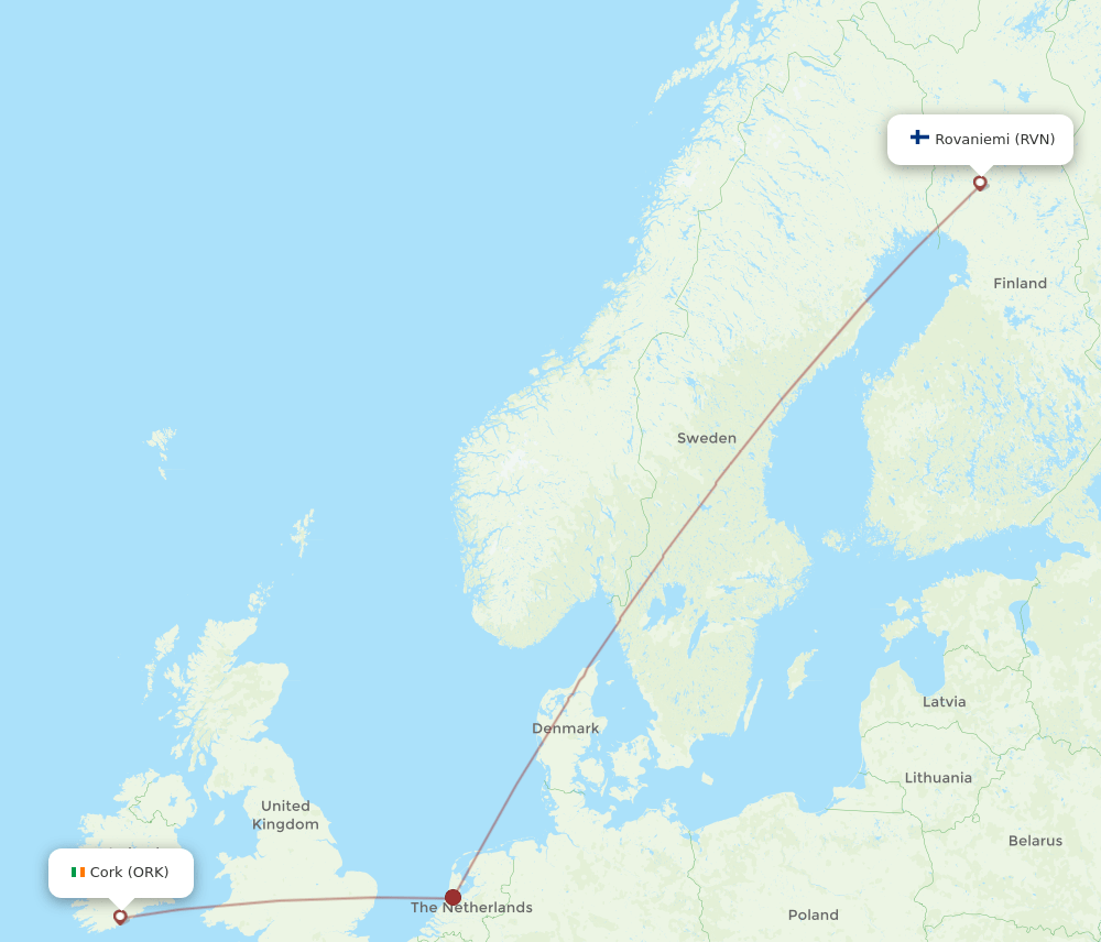 RVN to ORK flights and routes map