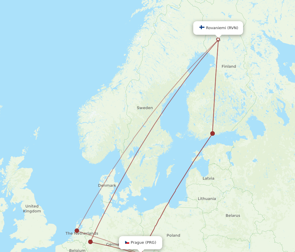 RVN to PRG flights and routes map