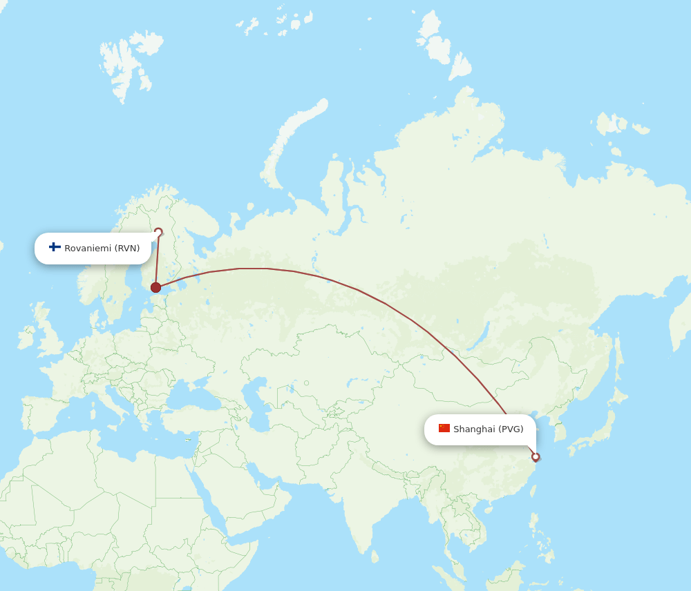RVN to PVG flights and routes map