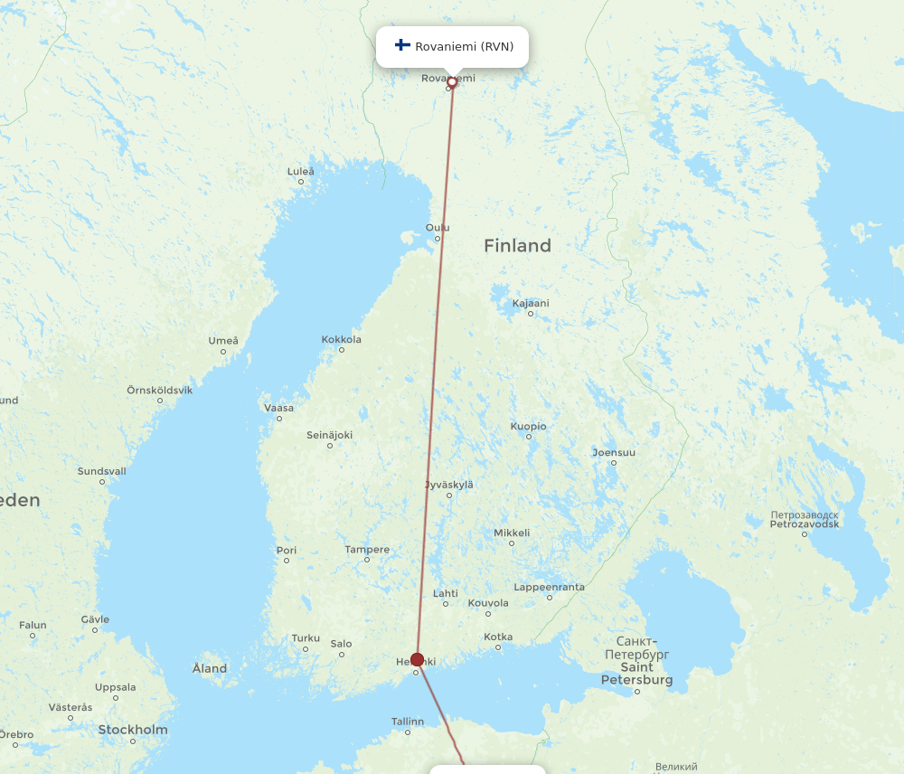 Tartu - Rovaniemi route map and flight paths