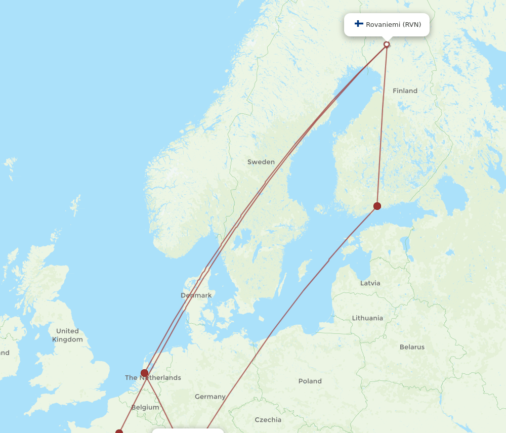 Zurich - Rovaniemi route map and flight paths