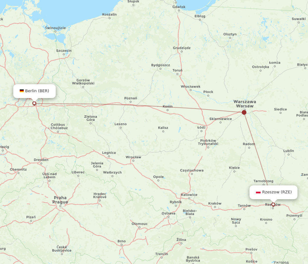 RZE to BER flights and routes map