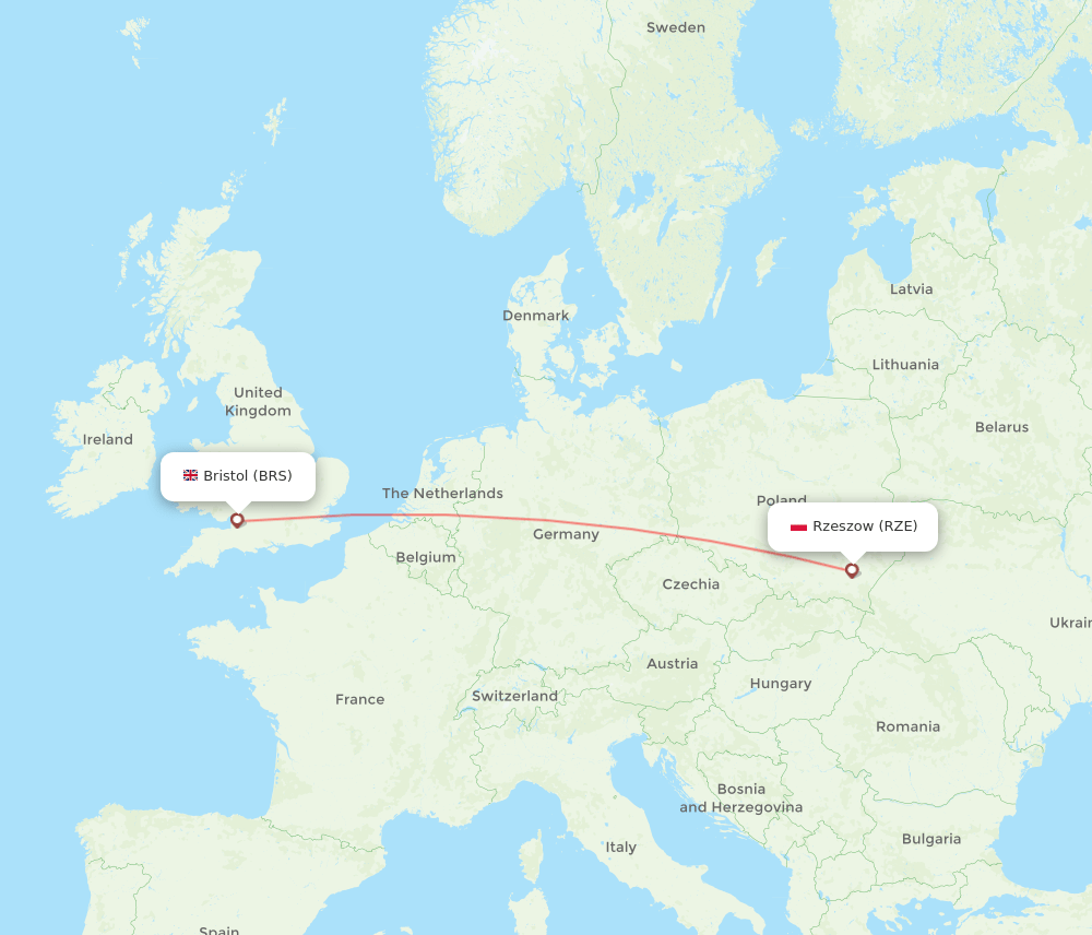 Rzeszow - Bristol route map and flight paths
