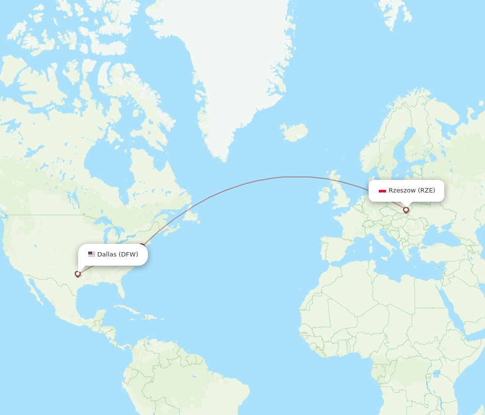 RZE-DFW flight routes