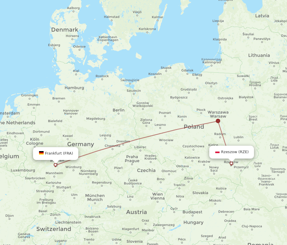 RZE to FRA flights and routes map