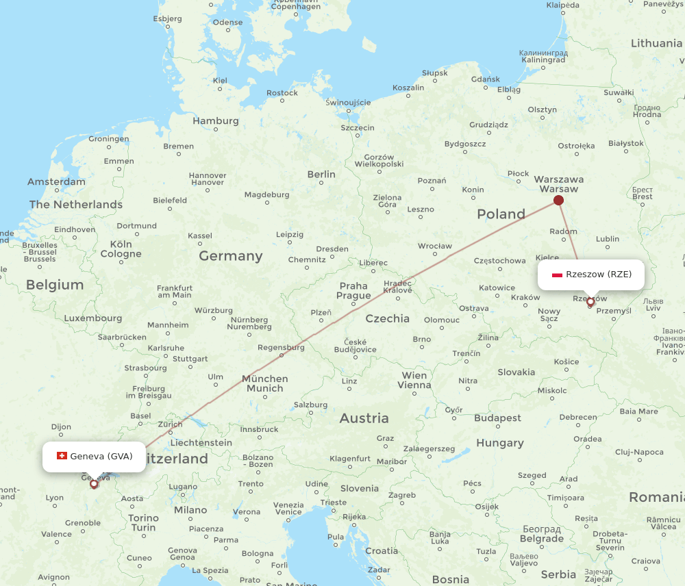 RZE-GVA flight routes