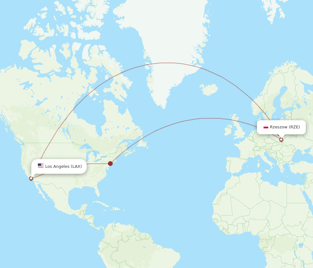 RZE-LAX flight routes