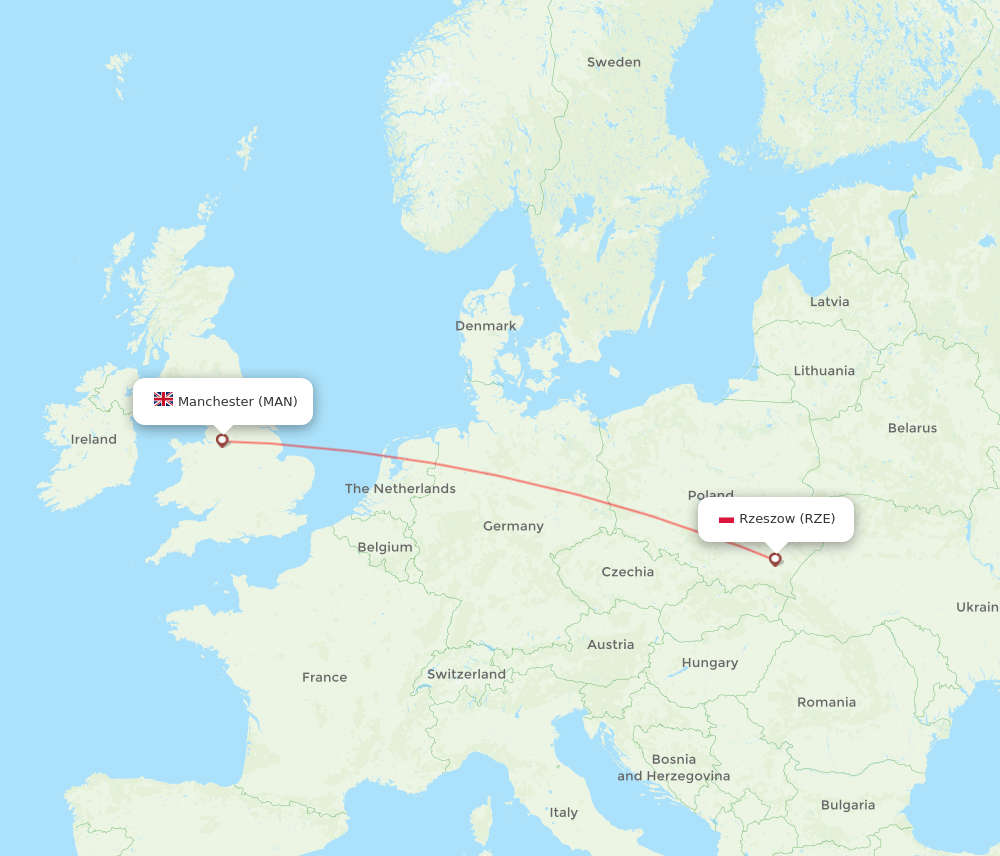 RZE to MAN flights and routes map