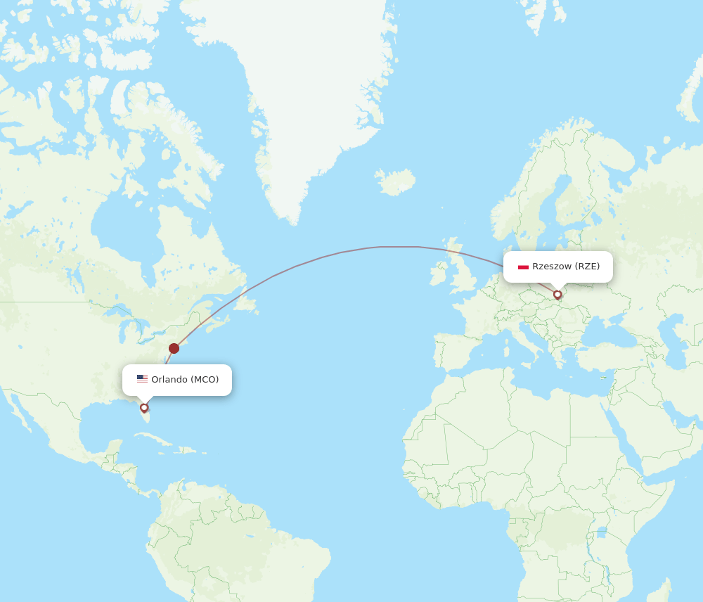 RZE-MCO flight routes