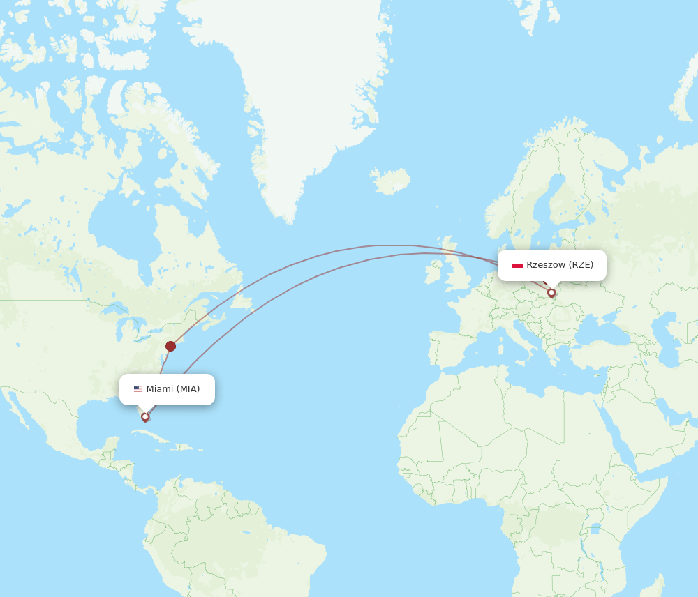 RZE-MIA flight routes