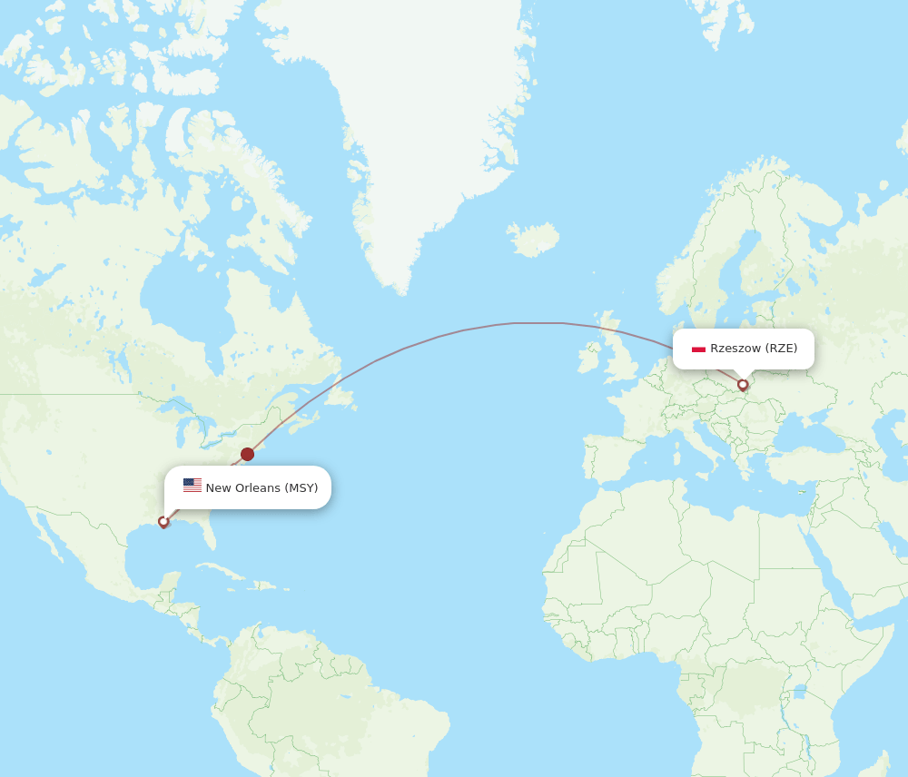 RZE-MSY flight routes