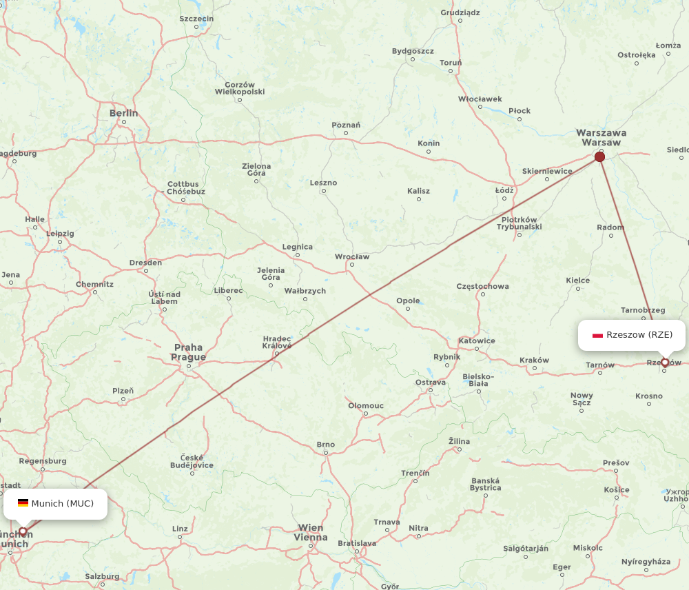 RZE to MUC flights and routes map