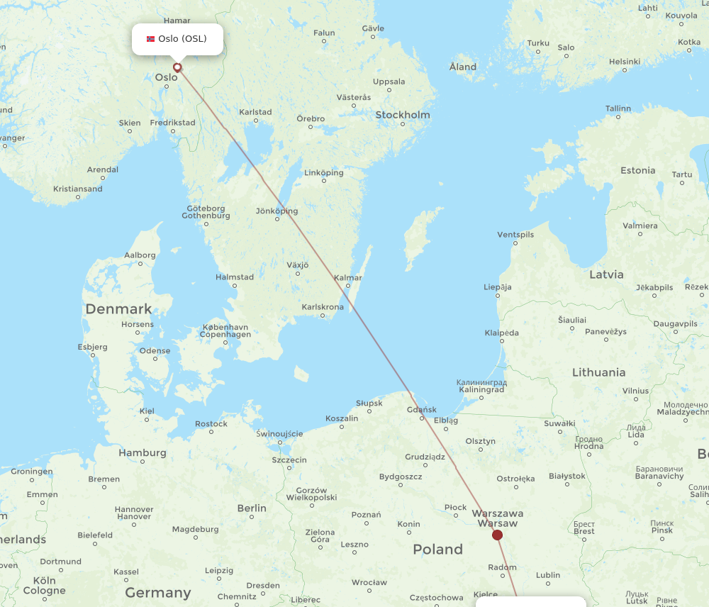 RZE to OSL flights and routes map