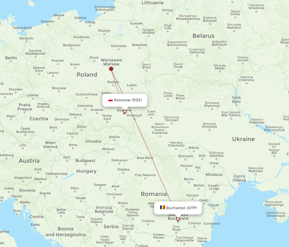 RZE-OTP flight routes
