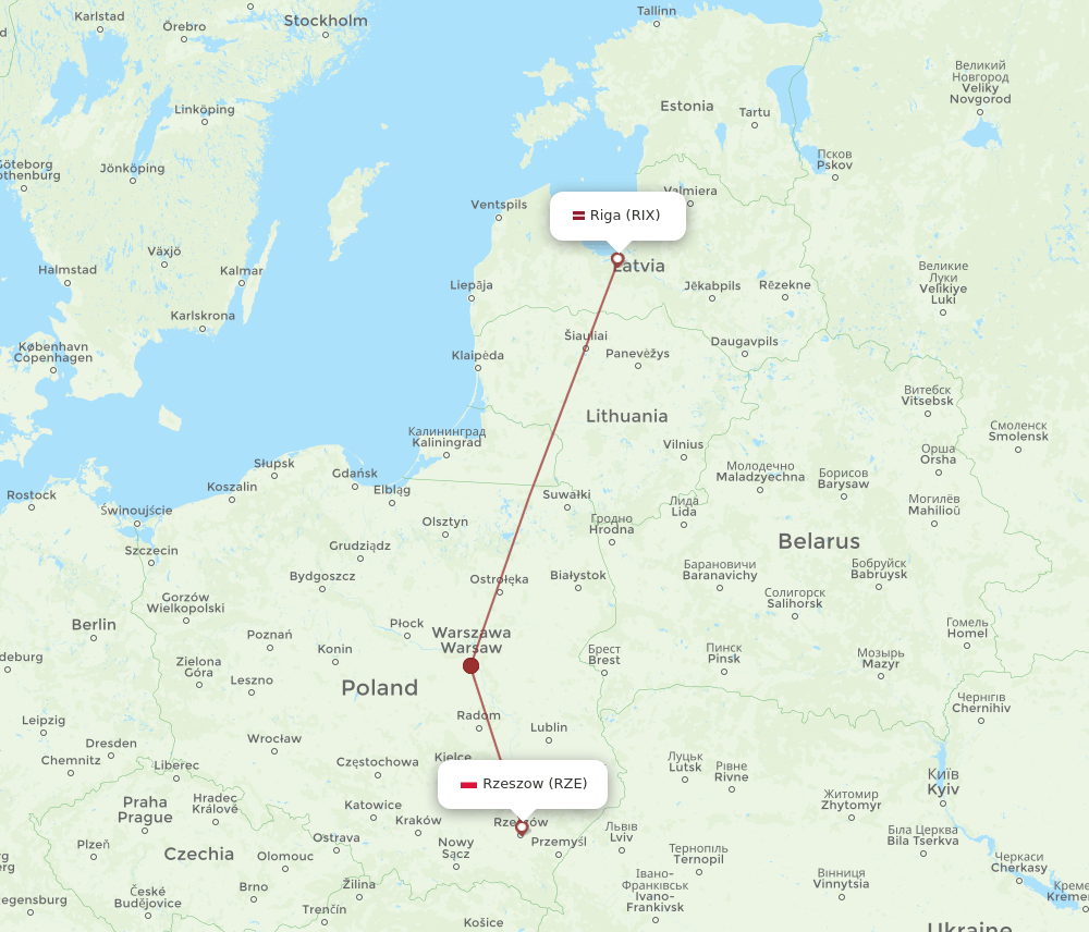 RZE-RIX flight routes