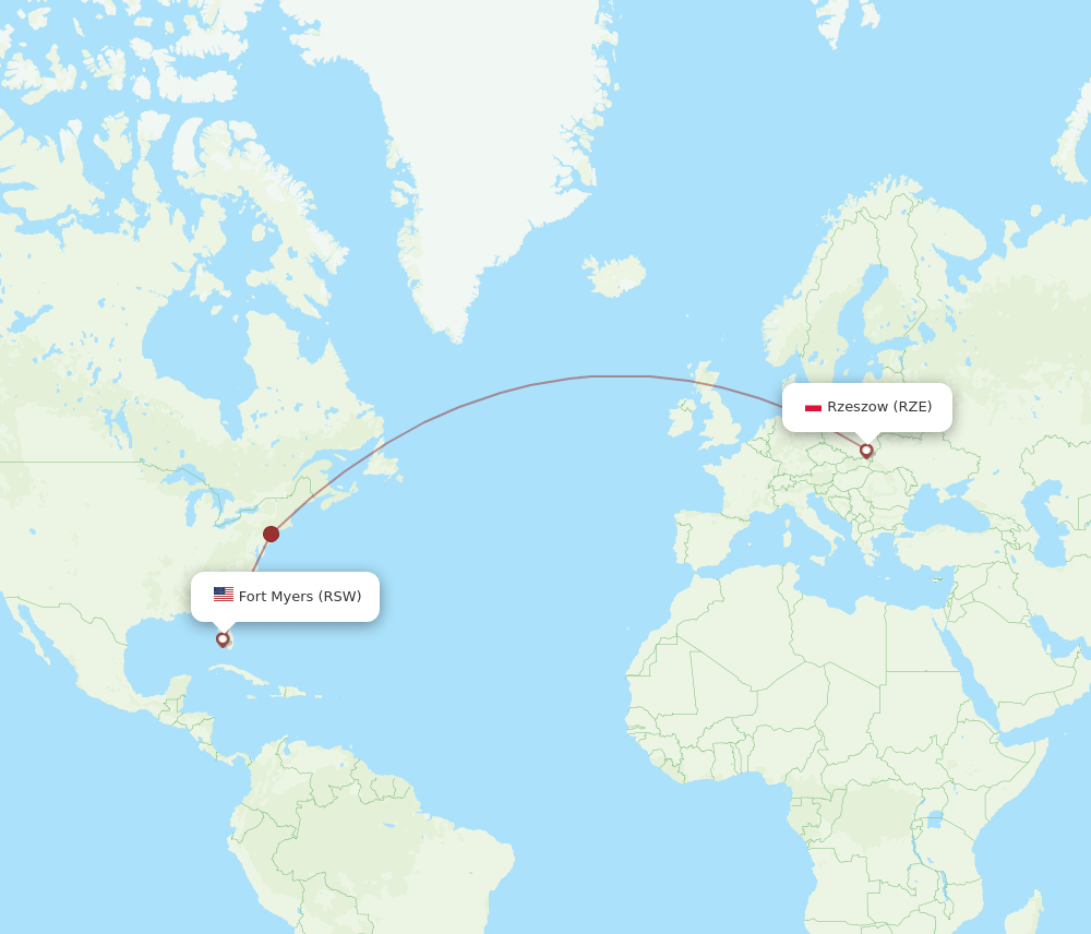 RZE-RSW flight routes