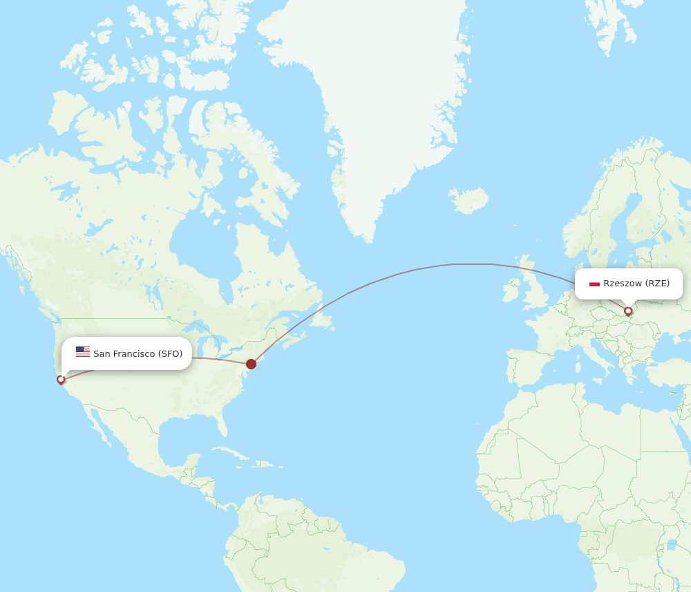 RZE-SFO flight routes
