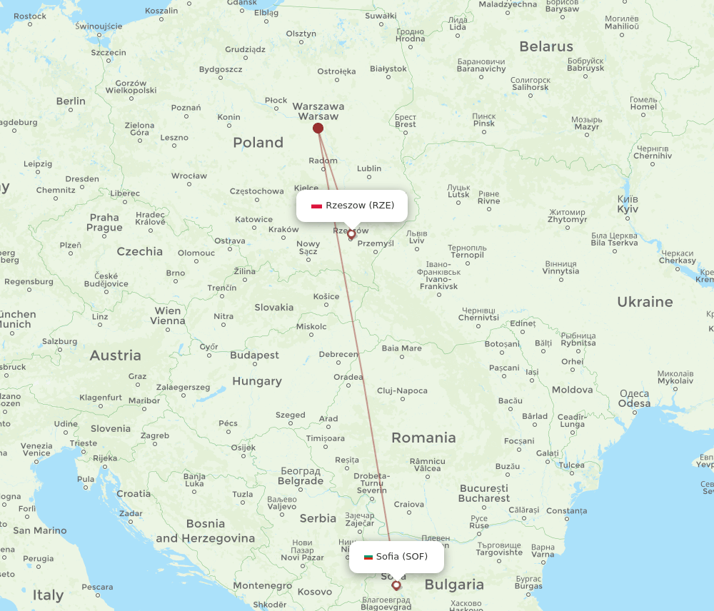 RZE to SOF flights and routes map