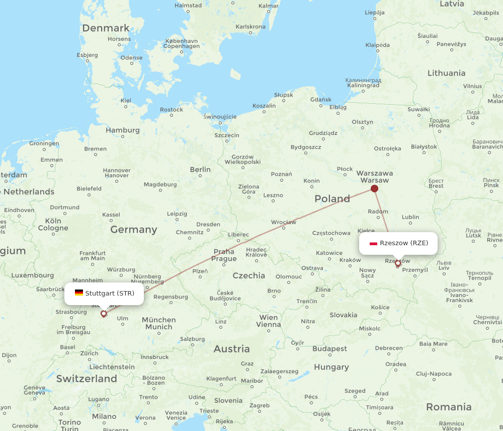 RZE-STR flight routes